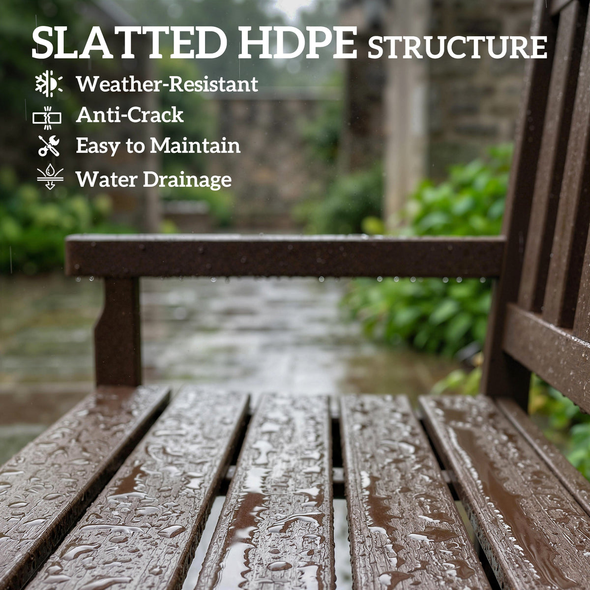 49" HDPE Garden Bench for 2-Person, 528 lbs Capacity, Brown — product view 7