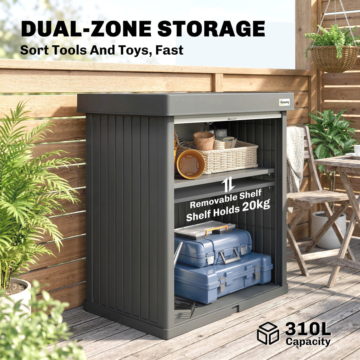 82 Gallon Outdoor Storage Box with Roll-Up Door and Removable Shelf, Grey — product view 7