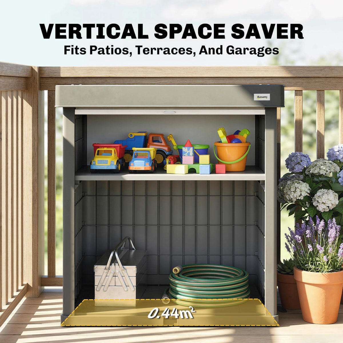 82 Gallon Outdoor Storage Box with Roll-Up Door and Removable Shelf, Grey — product view 6