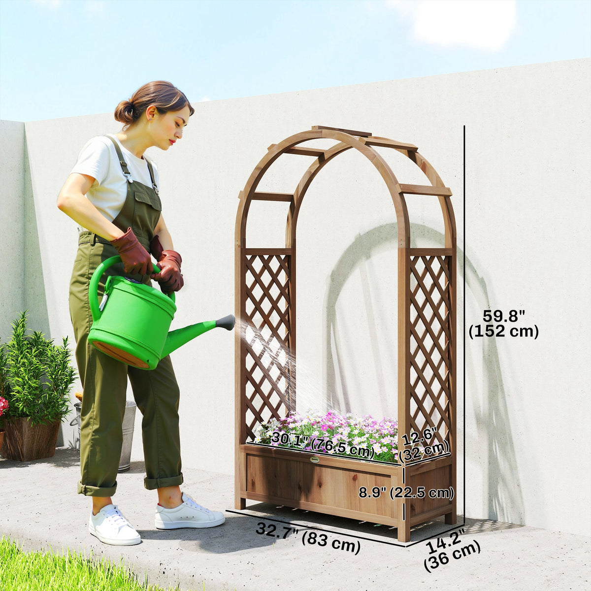 59.8" Raised Garden Bed with Arch Trellis for Climbing Plants, Dark Brown — product view 5