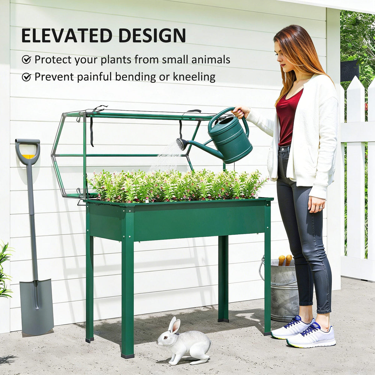 39.4" x 18.9" x 48.8" Raised Garden Bed with Cover, Green — product view 7
