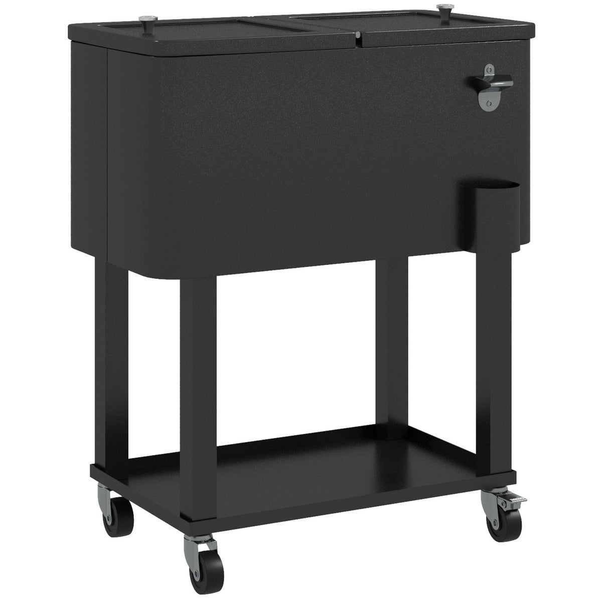 60 Quart Rolling Patio Cooler Cart with Shelf and Bottle Opener, Black — product view 1