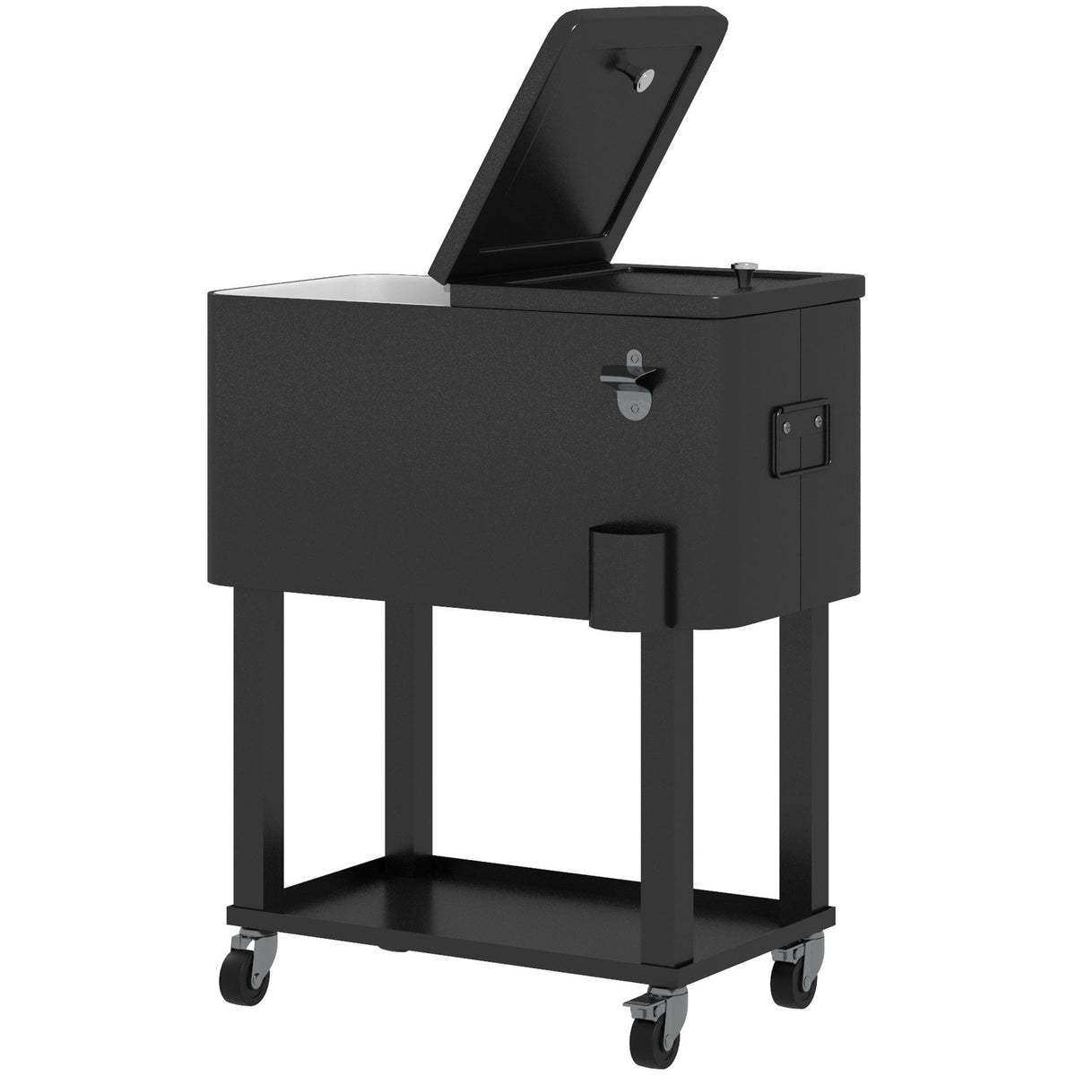60 Quart Rolling Patio Cooler Cart with Shelf and Bottle Opener, Black — product view 2