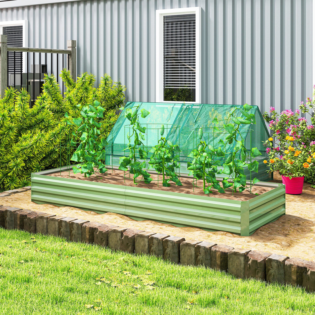 Galvanized Raised Garden Bed 8' x 3' x 1' for Vegetables, Flowers & Herbs, Light Green — product view 3