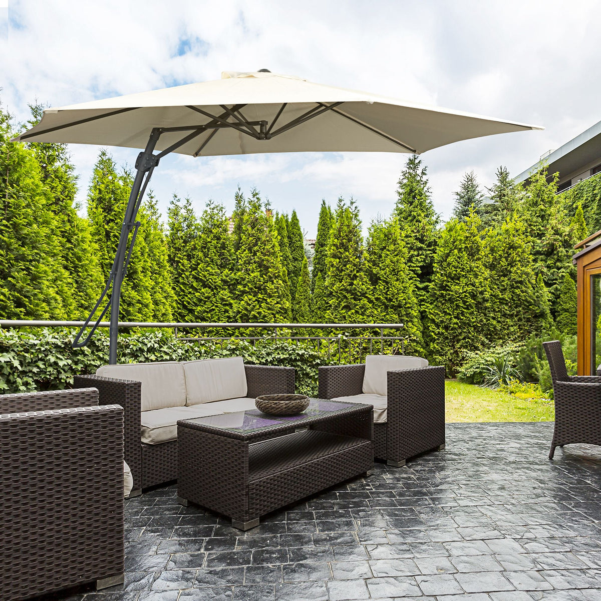 9.6ft Cantilever Patio Umbrella with Crank Handle and Cross Base, Cream White — product view 4