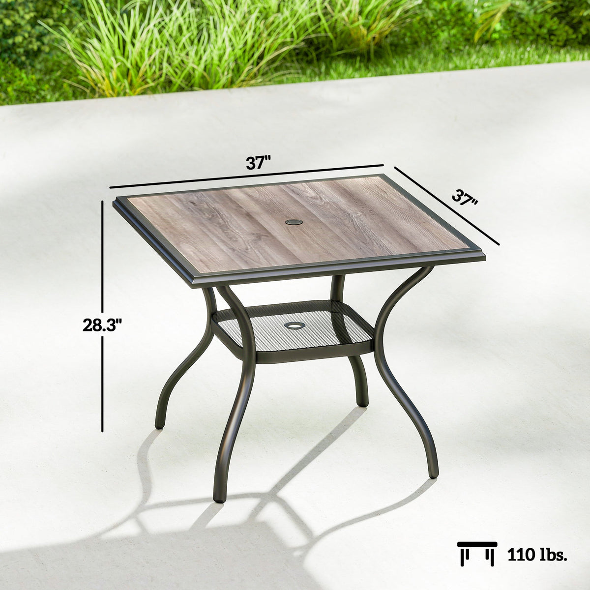 37" Square Outdoor Dining Table with Umbrella Hole, Gray — product view 5