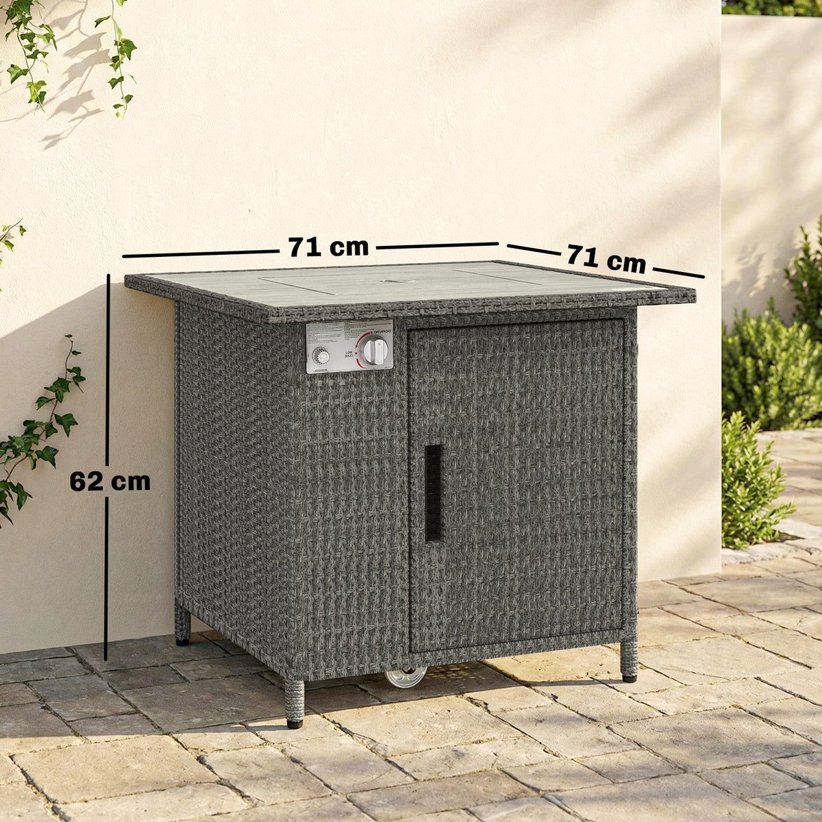 14.5 KW Rattan Gas Fire Pit Table with Cover, Wind Guard & Lid, Dark Grey — product view 5