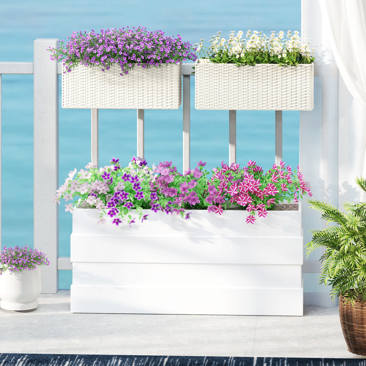 2 Pack 20" Railing Planter Boxes with Hooks and Drainage, White — product view 3