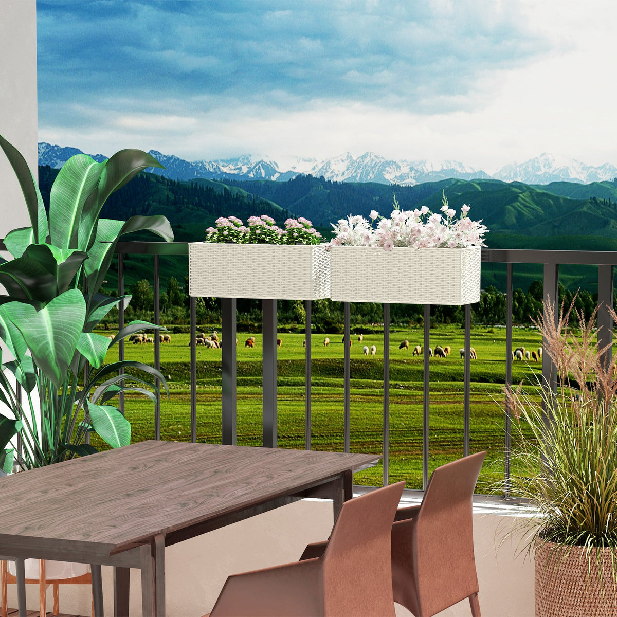 2 Pack 20" Railing Planter Boxes with Hooks and Drainage, White — product view 4