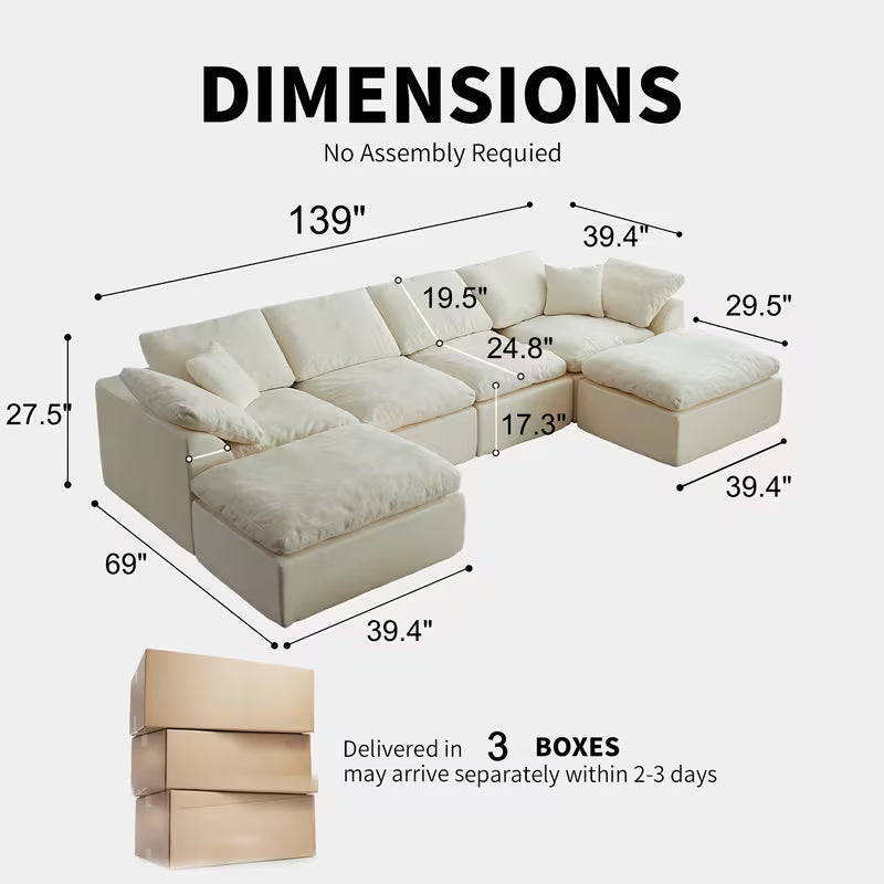 Flex Sofa | 139" Chenille Modular Convertible Sofa-Bed with 2 Ottomans — product view 5