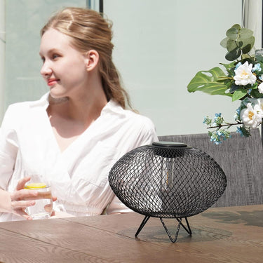 Lounge Yard Shadow Solar Powered 8"H Table Lamp 2-Pack Metal Wire Shade, LED Modern Outdoor Lantern