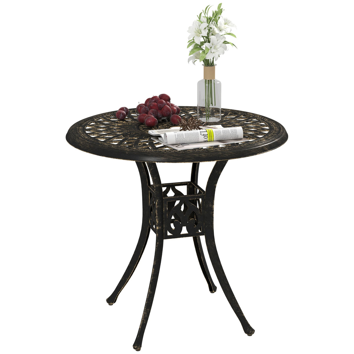 30-inch Round Patio Dining Table with Umbrella Hole Cast Aluminium Outdoor Bistro Table Only, Brown — product view 1