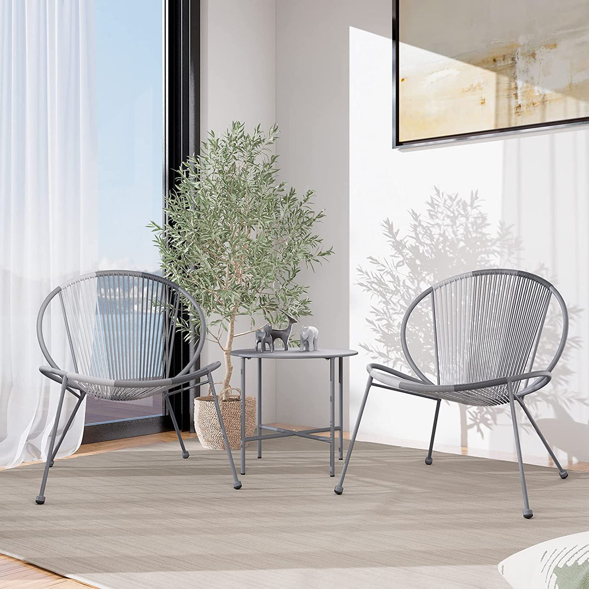 LOUNGE YARD 3 Piece Acapulco Steel Woven Rope Bistro Set  with Coffee Table — product view 4
