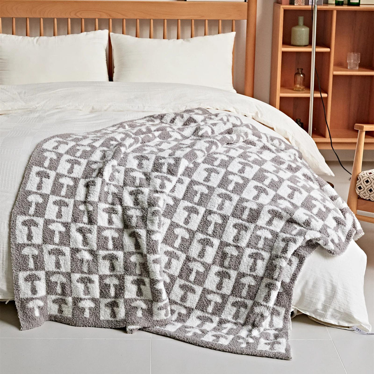 LoungeYard | Cozy Two Color Checkerboard Plaid Knitted Throw Blanket — product view 3