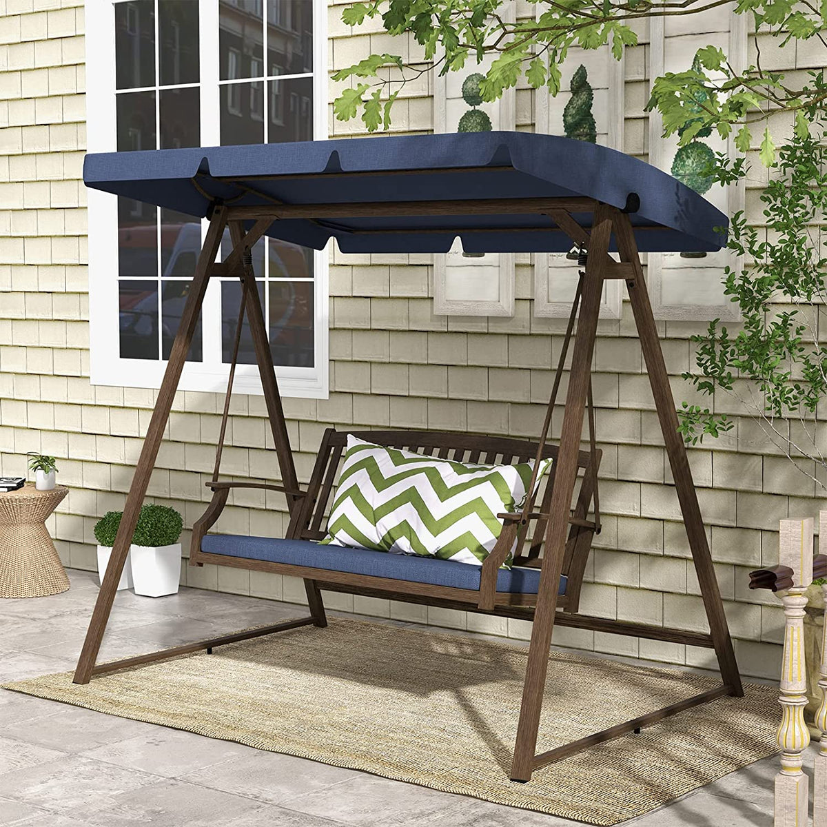 LOUNGE YARD Outdoor 2-Seat Patio Swing Chair, Adjustable Tilt Canopy, with Removable Cushion for Garden, Backyard, Poolside — product view 5