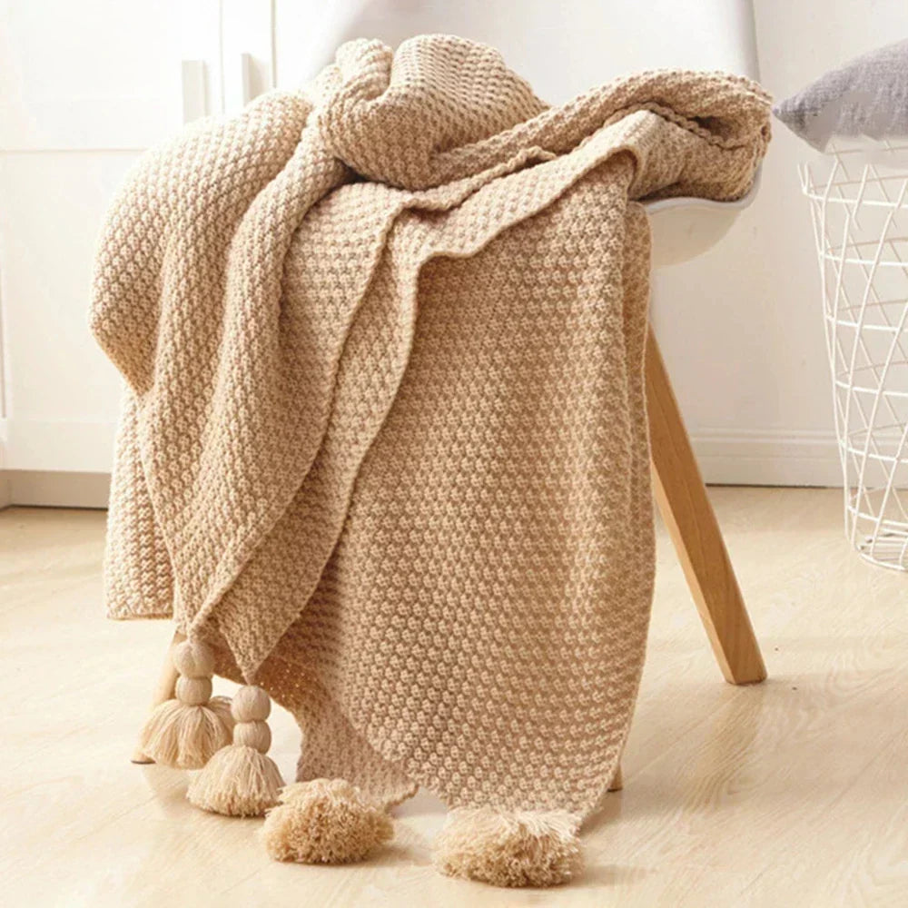 LoungeYard | Wool Blanket ArcticHaven | Scandinavian Design with Tassels & Balls | Warm & Stylish — product view 1