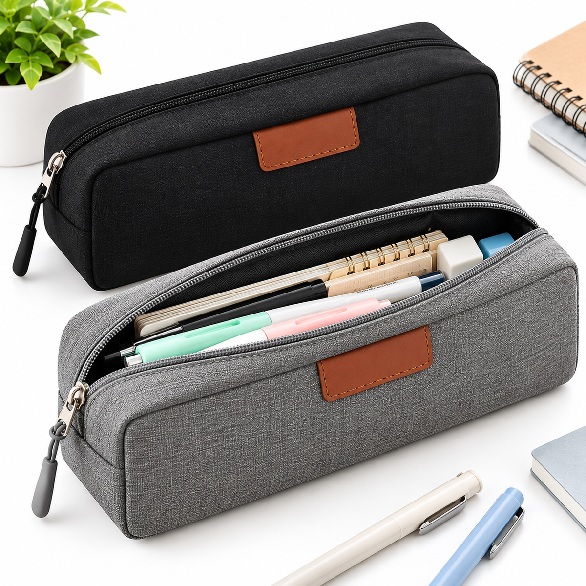 Rectangular Canvas Travel Organizer Pouch with Leather Patch LoungeYard — product view 1