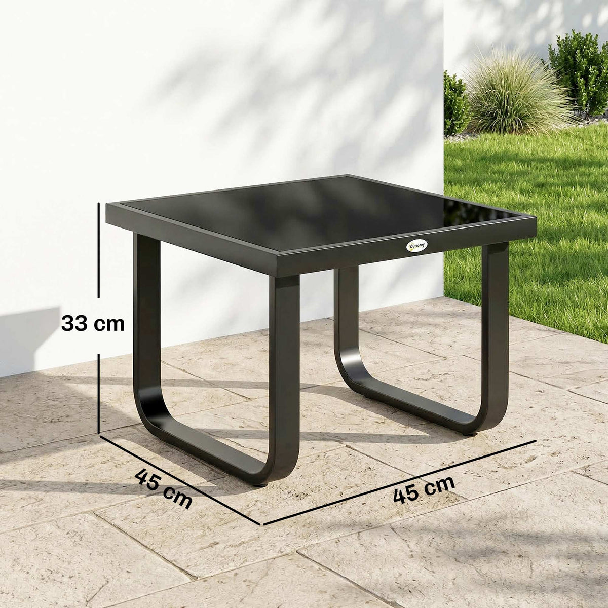 Metal Side Table with Tempered Glass Top & Adjustable Feet, 45x45x33 cm, Black — product view 5