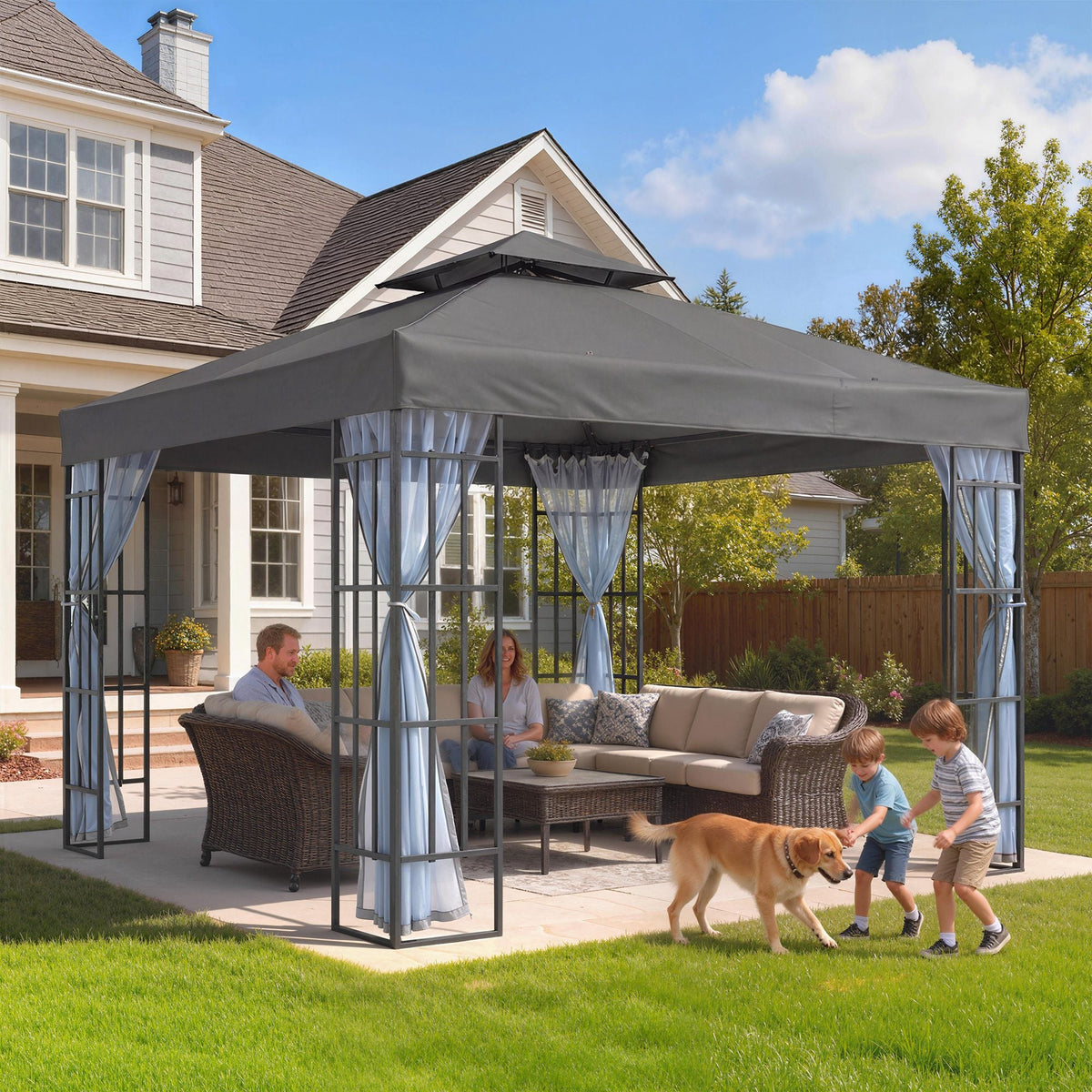 10' x 10' Soft Top Gazebo with Mosquito Netting, Dark Grey — product view 4