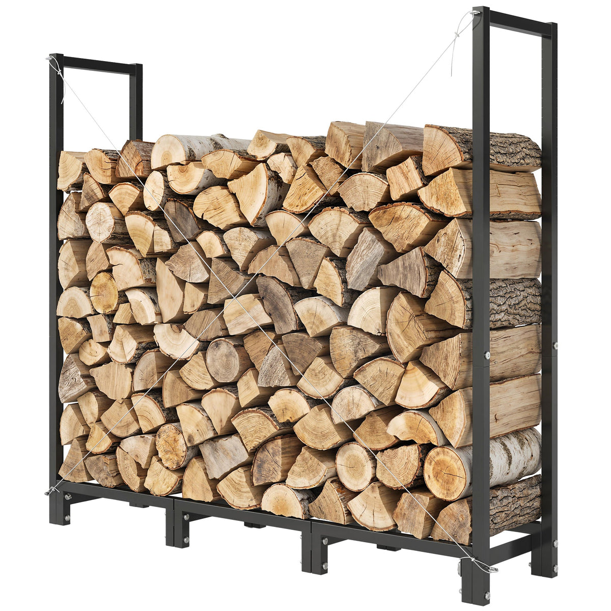 4 ft Firewood Rack with Customizable Width & Height, Cable Reinforcement, 616 lb Capacity, Black — product view 2