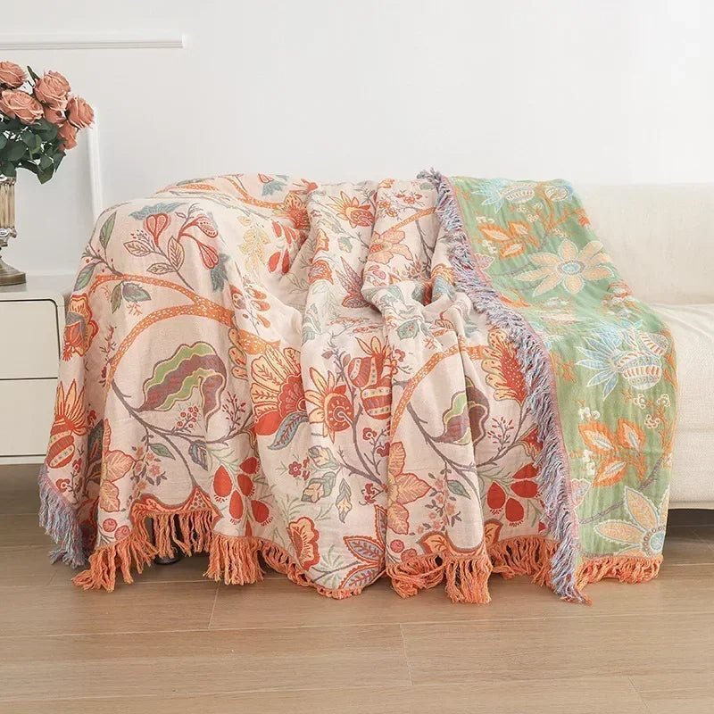 LoungeYard | BohoWeave – Cotton Reversible Blanket with Jacquard Boho Pattern — product view 3