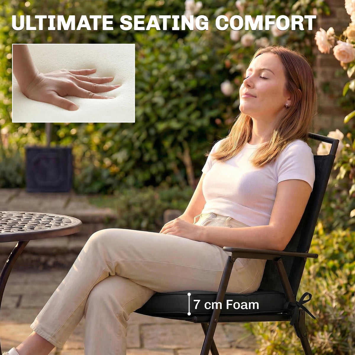 Set of 2 Outdoor Chair Seat Cushions, 40 x 40 cm, Black — product view 6
