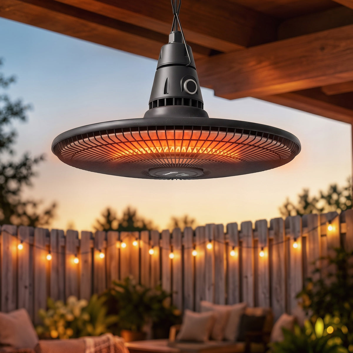 1500W Hanging Infrared Patio Heater with Carbon Fiber Tube, Remote & LED, Black — product view 3