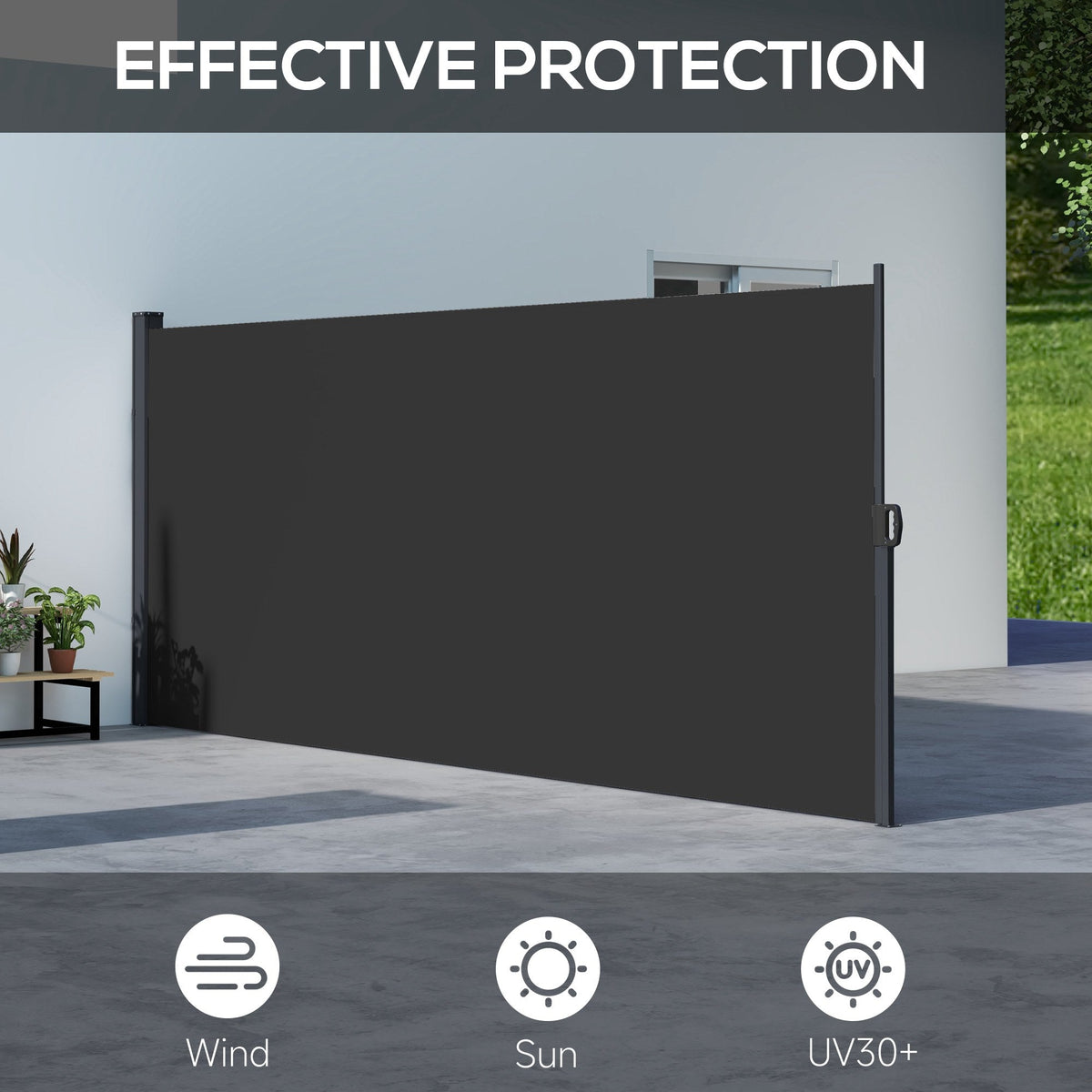 400 x 160 cm Retractable Side Awning Privacy Screen, Black — product view 6