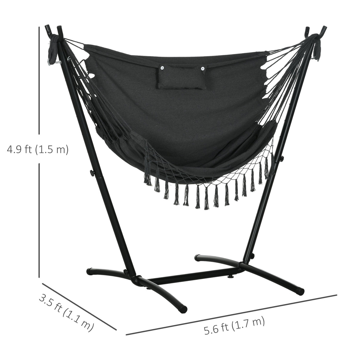 Patio Hammock Chair with Stand, Headrest and Side Pocket, Dark Grey — product view 5
