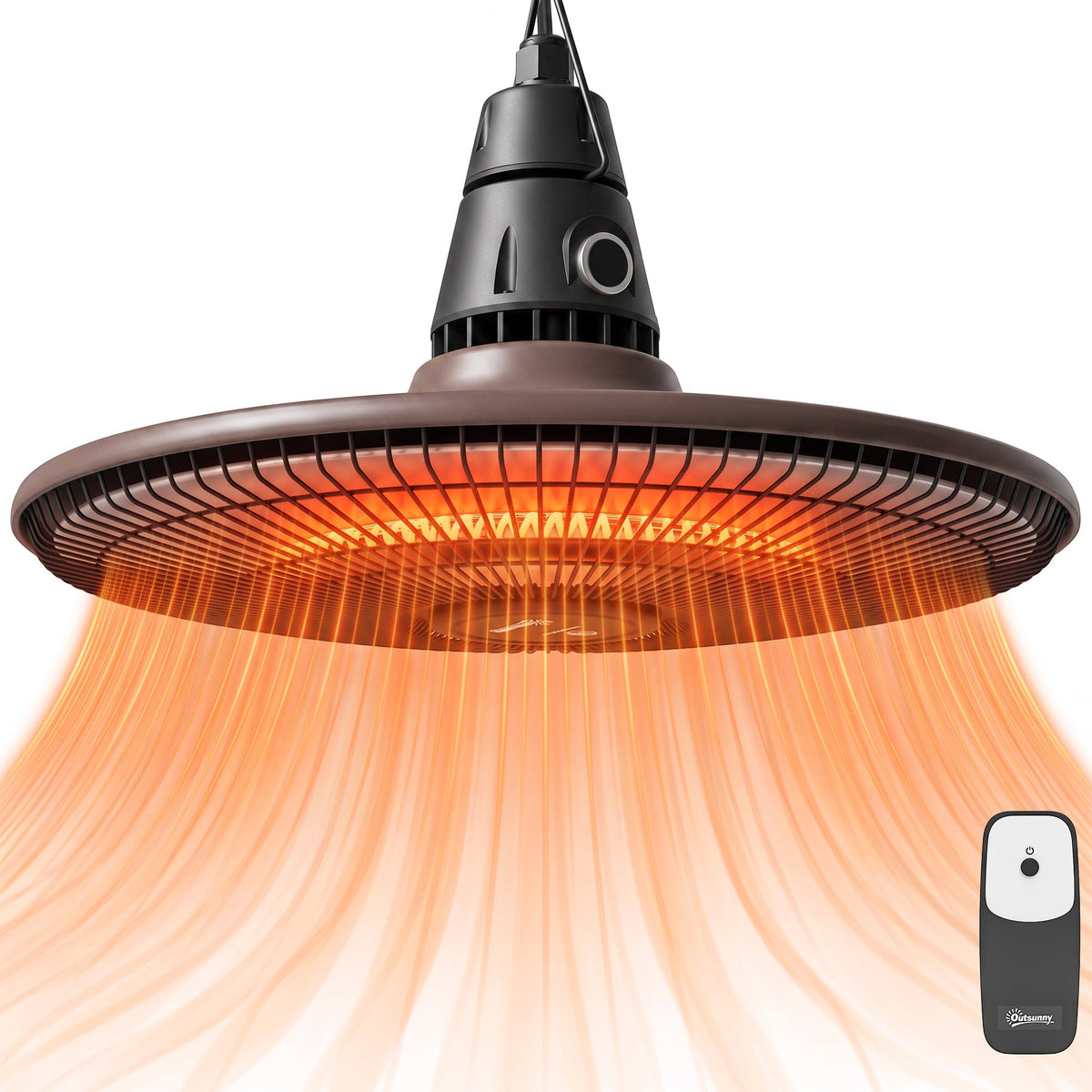 1500W IP65 Electric Patio Heater with Infrared Carbon Tube, LED & Remote, Brown — product view 1