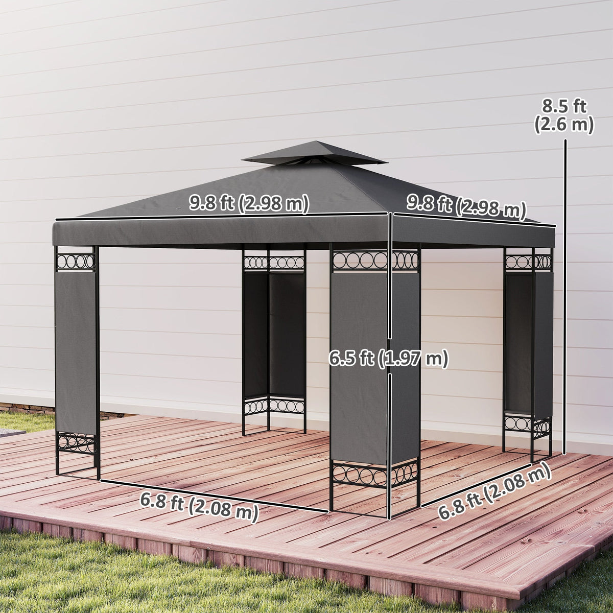 10 x 10 ft Canopy Gazebo with Double Roof and Mesh Screen Panels, Dark Grey — product view 5