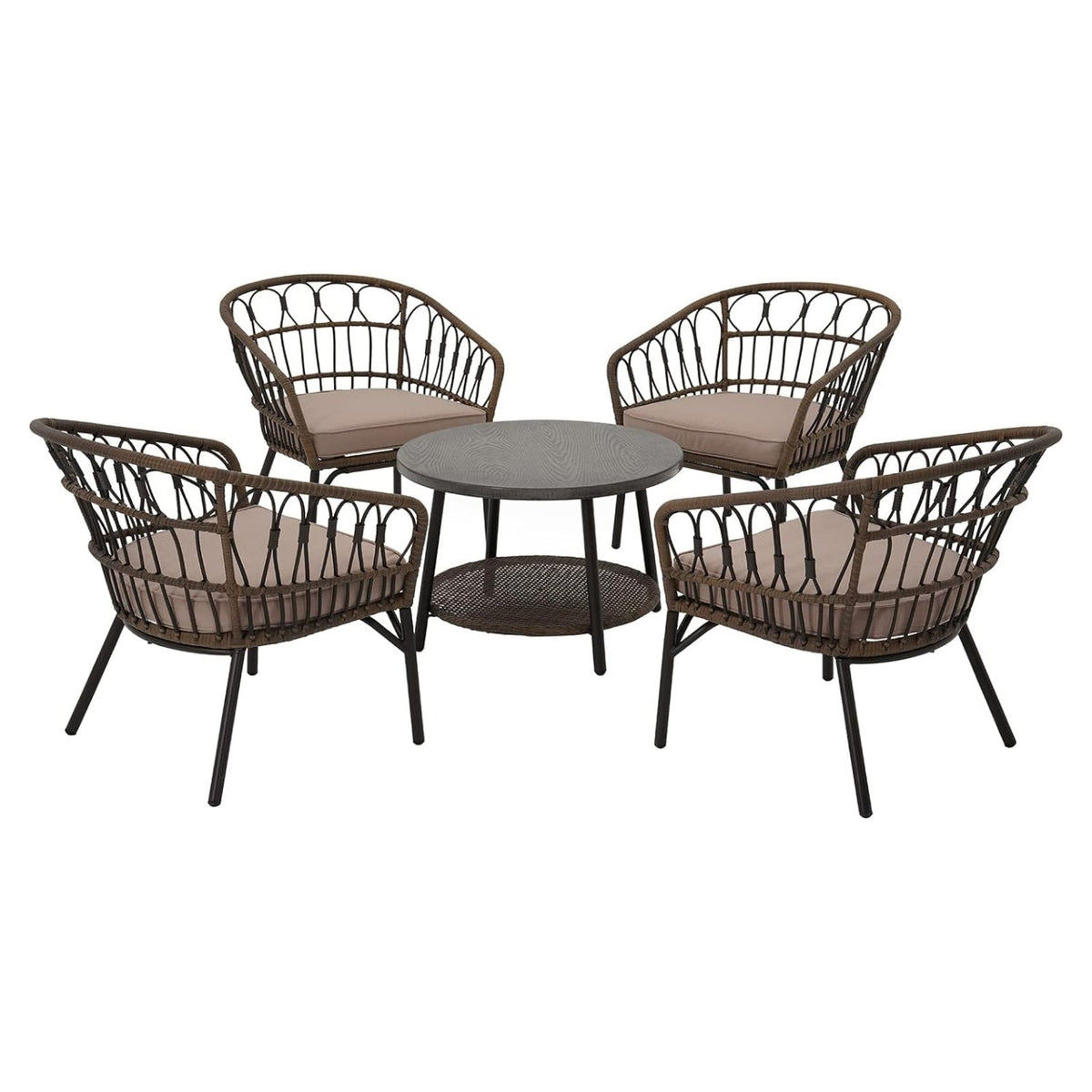 LOUNGE YARD Outdoor Tully 5-Piece Steel All-Weather Wicker Boho Chat Set with Round Table for Balcony, Patio, Deck — product view 1
