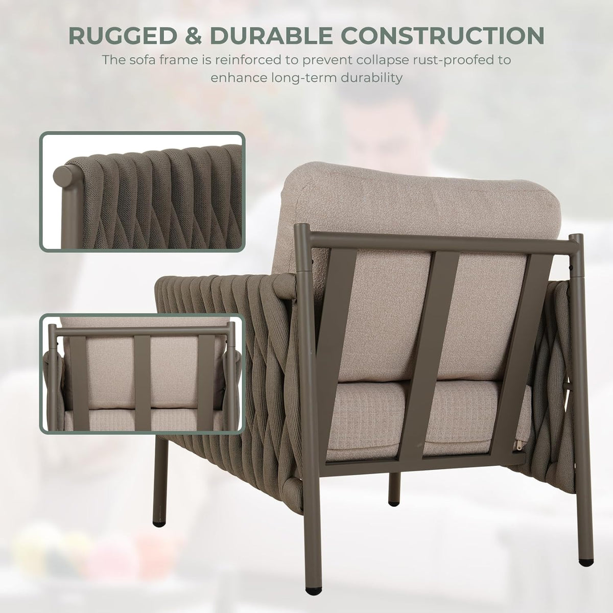 LOUNGE YARD 5-Seat Conversation Sofa Set, Thick Cotton Rope Outdoor Patio Furniture with Cushions — product view 7