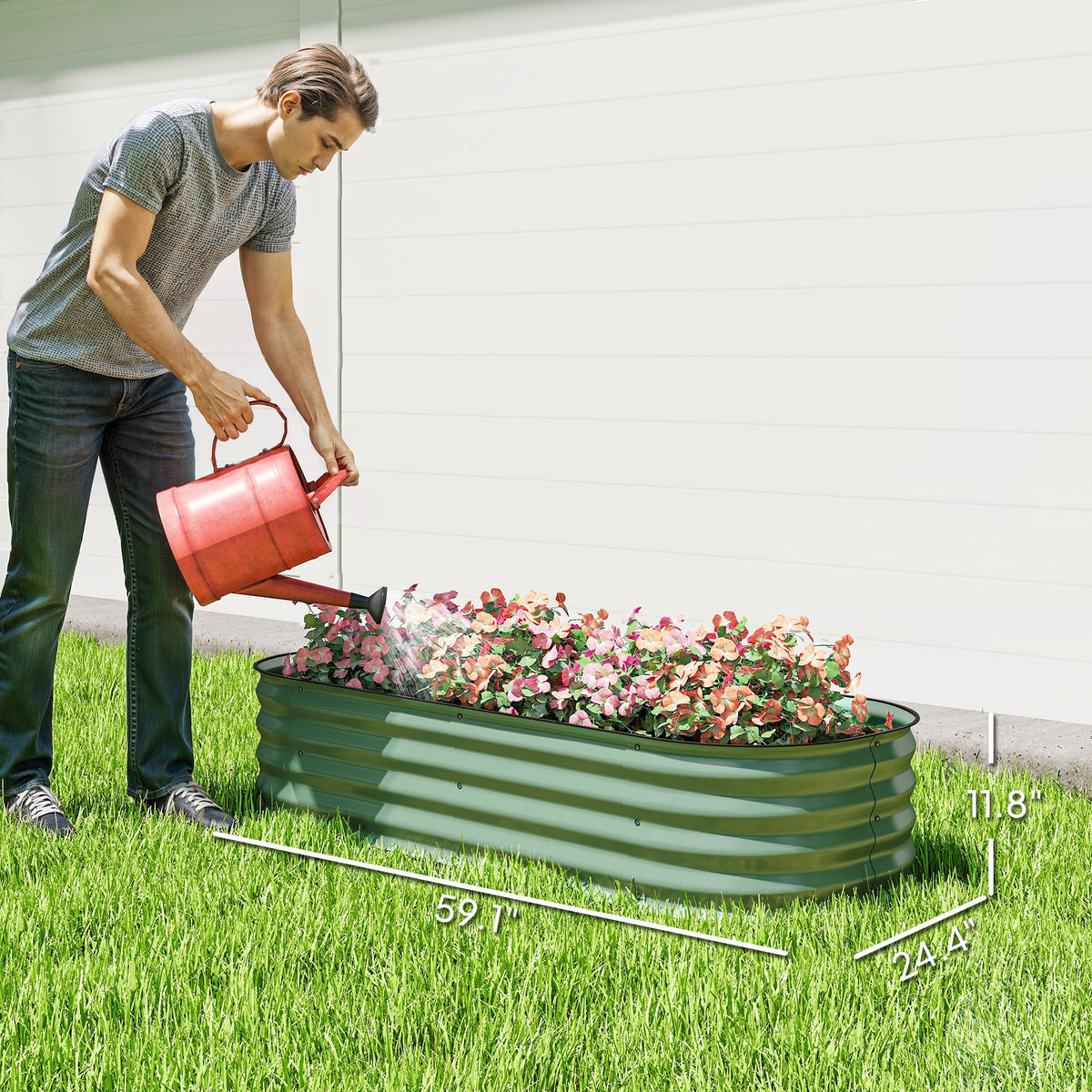 5' x 2' x 1' Galvanized Raised Garden Bed Kit, Green — product view 5