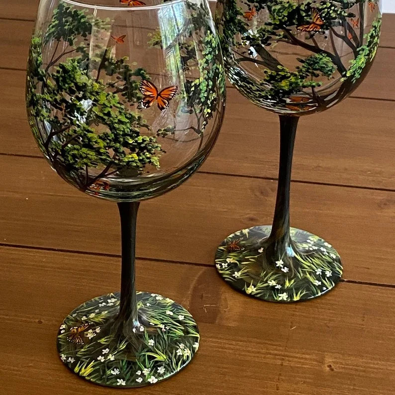 Four Seasons Tree Wine Glasses - Hand Painted Art — product view 1