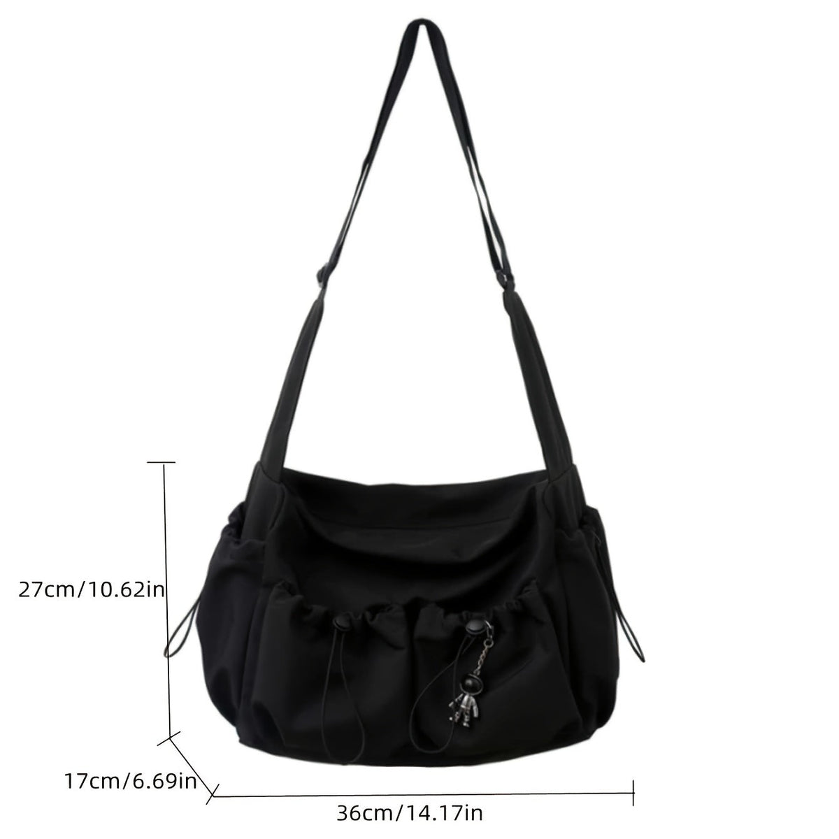 LoungeYard | UrbanLiner Nylon Messengerbag – Black Shoulder Bag with Zipper for Daily Use — product view 6