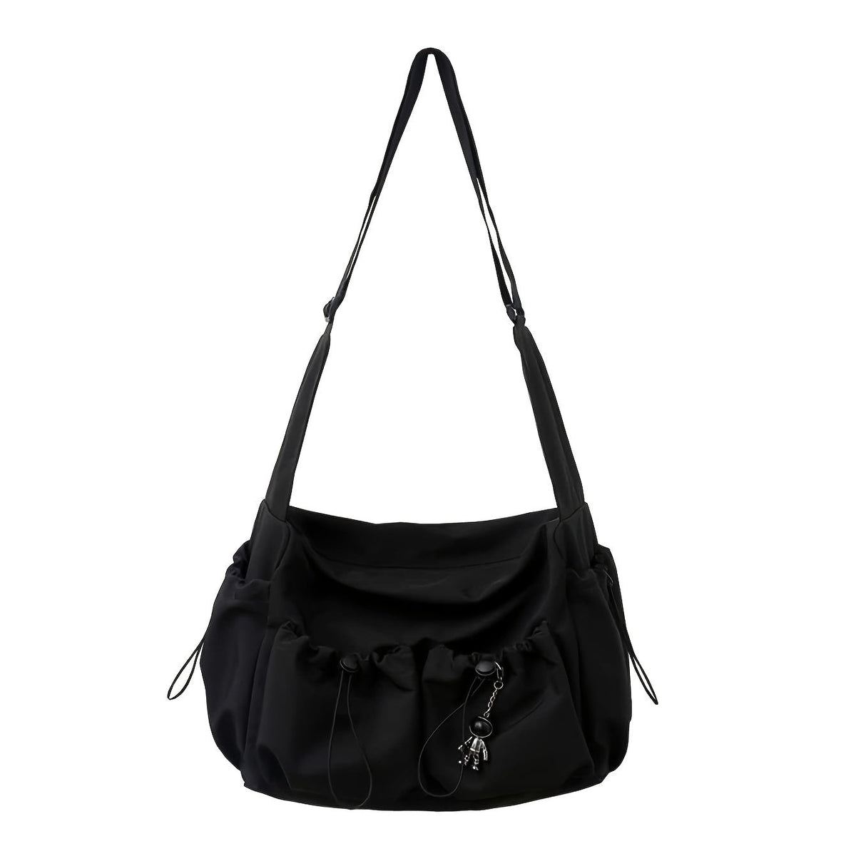 LoungeYard | UrbanLiner Nylon Messengerbag – Black Shoulder Bag with Zipper for Daily Use — product view 2