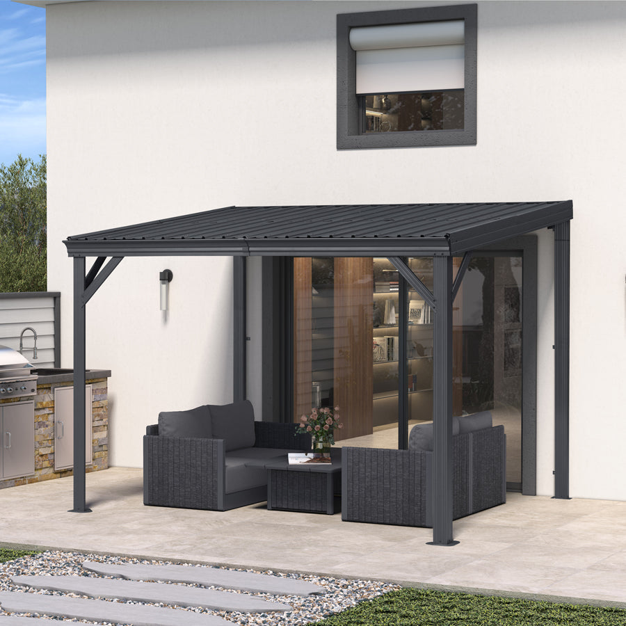 PURPLE LEAF Lean to Gazebo Metal Roof Patio Cover Built-in Drain Slots Wall Mounted Gazebo for Outdoor Extension — product view 7