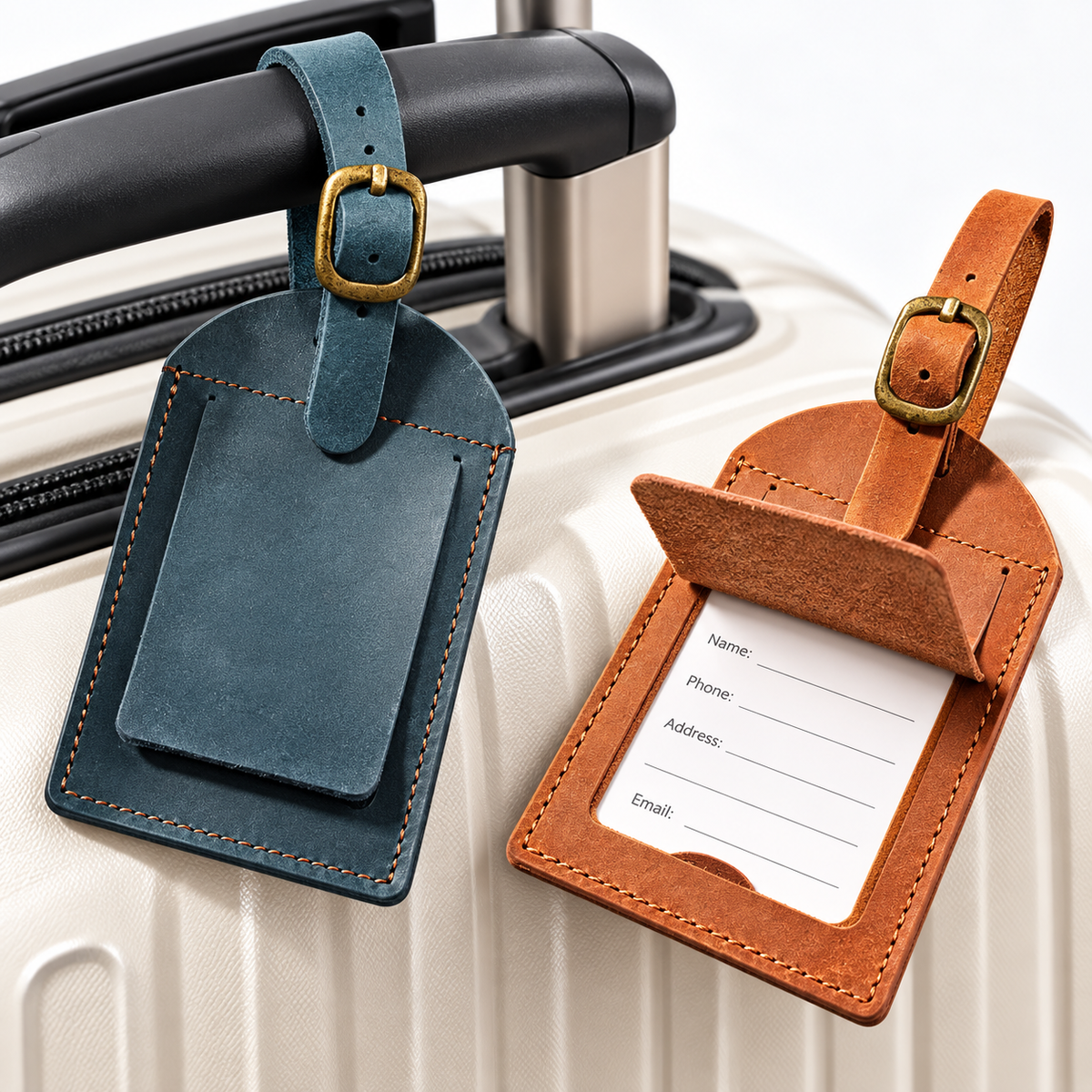 Full-Grain Leather Adjustable Luggage ID Tag with Brass Buckle LoungeYard — product view 1