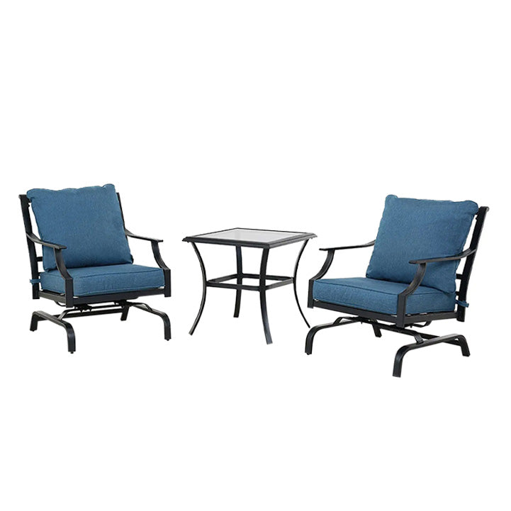 LOUNGE YARD 3 Piece Metal Bistro Rocking Chairs, Indoor Outdoor Chat Set — product view 4