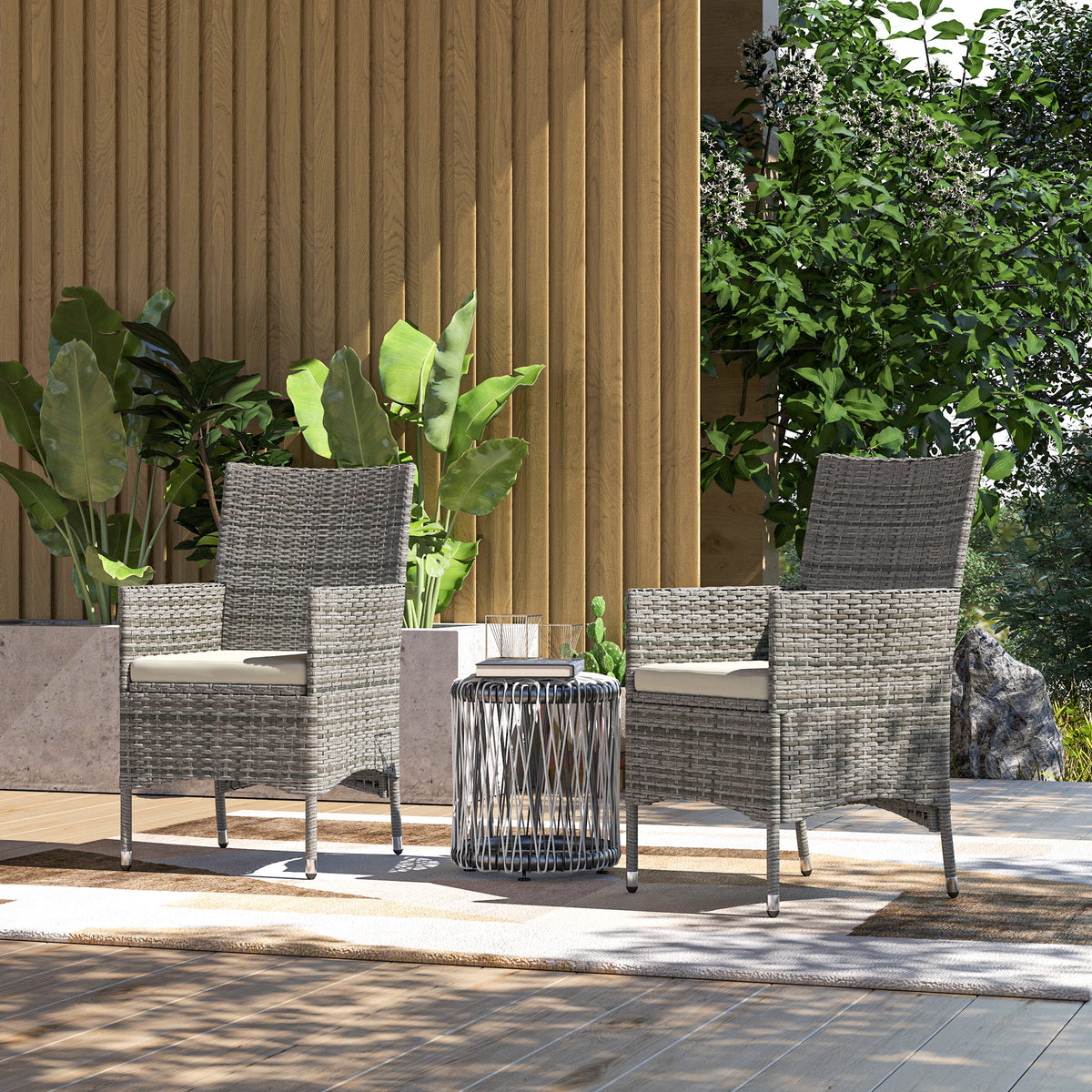 2 Piece PE Rattan Dining Chair Set with Cushions & High Back, Mixed Grey — product view 3