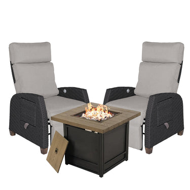 LOUNGE YARD  indoor and outdoor wicker extra long lounge chair with cushion and fire table set