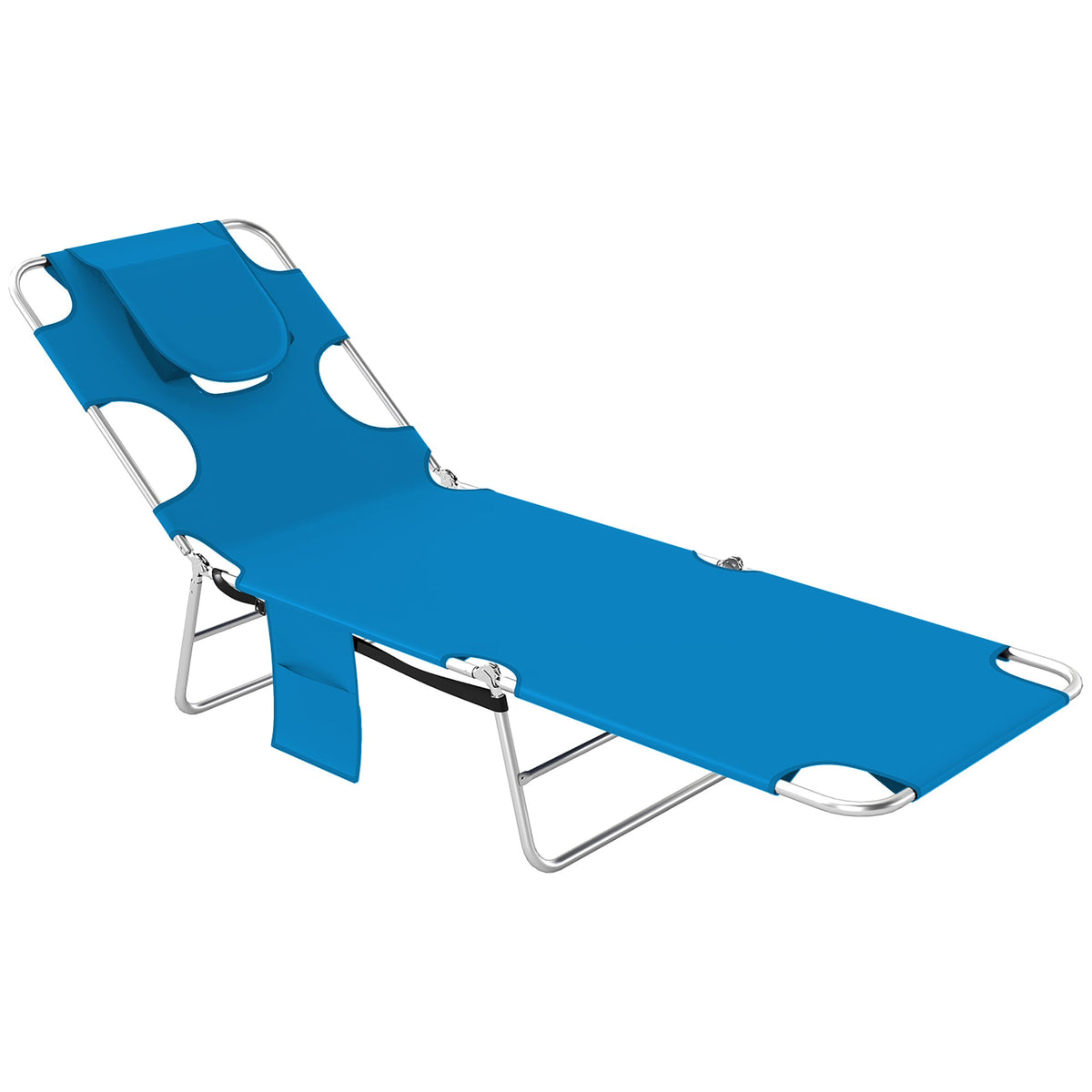 Folding Lounge Chair with Face Hole, Side Pocket and Strap, Blue — product view 1