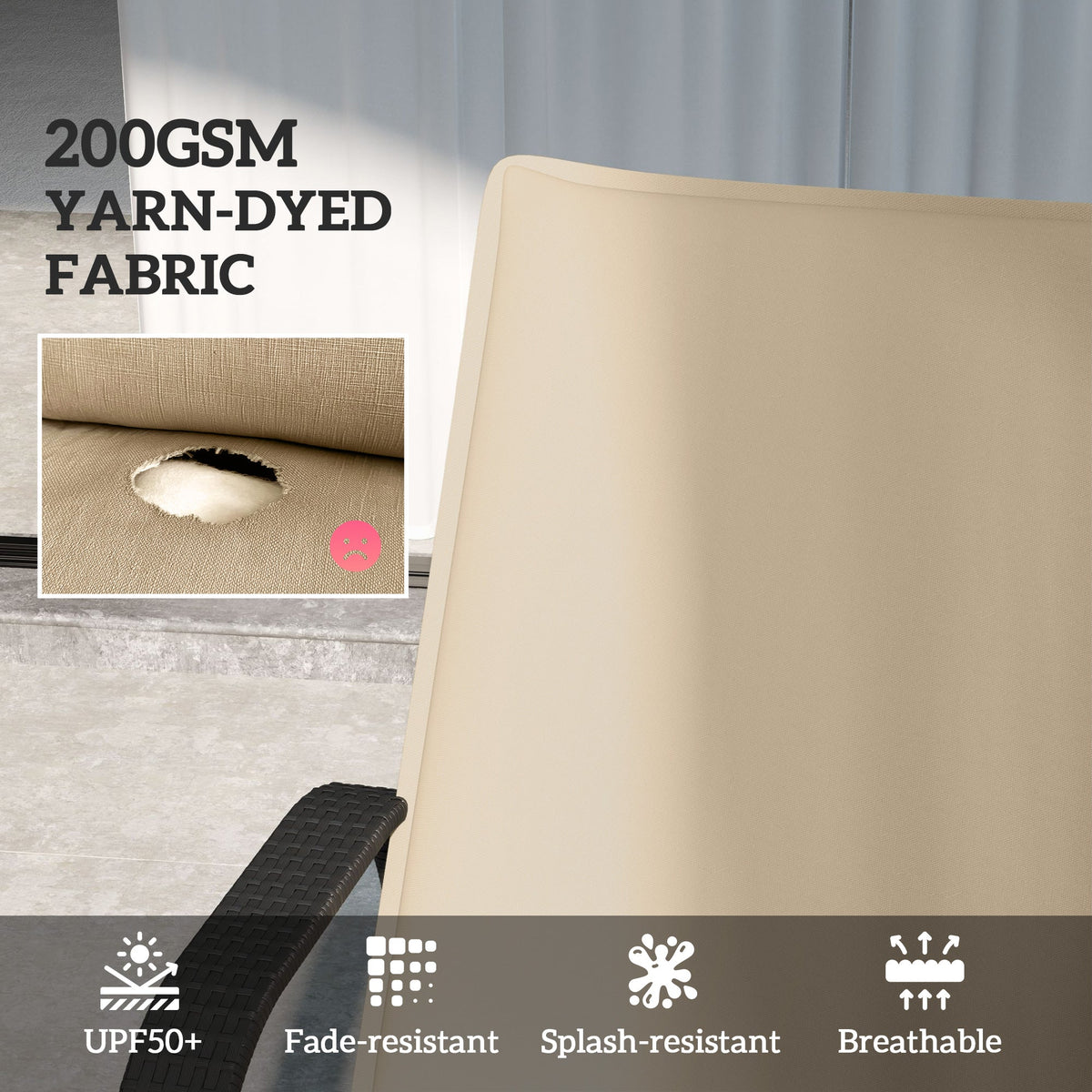 2-Piece Outdoor Lounge Chair Cushions, 76" x 23", Beige — product view 6