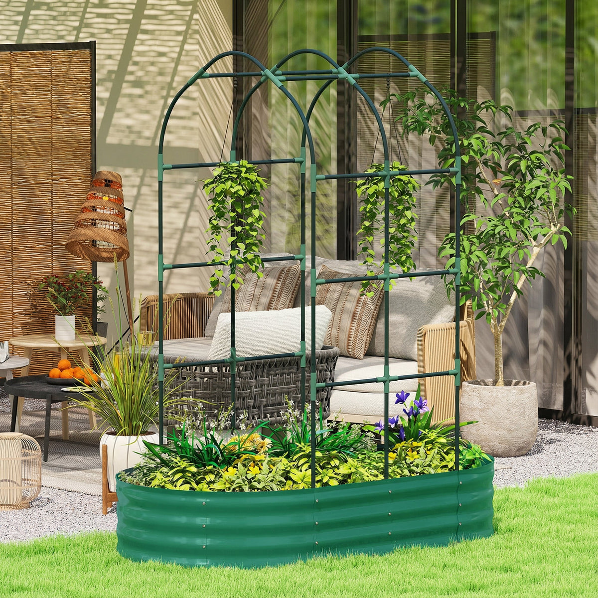 Galvanised Raised Garden Bed with Arched Trellis for Vegetables & Flowers — product view 3
