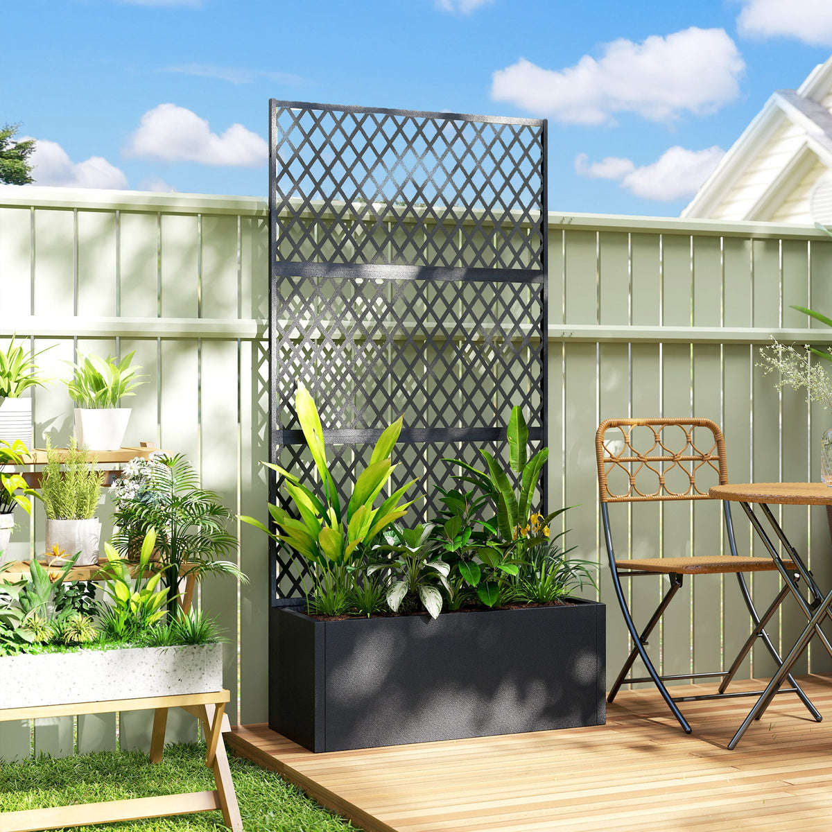 Metal Planter Box with Trellis Privacy Screen, Diamond Lattice — product view 4