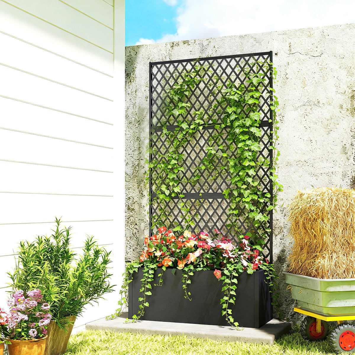 Metal Planter Box with Trellis Privacy Screen, Diamond Lattice — product view 3