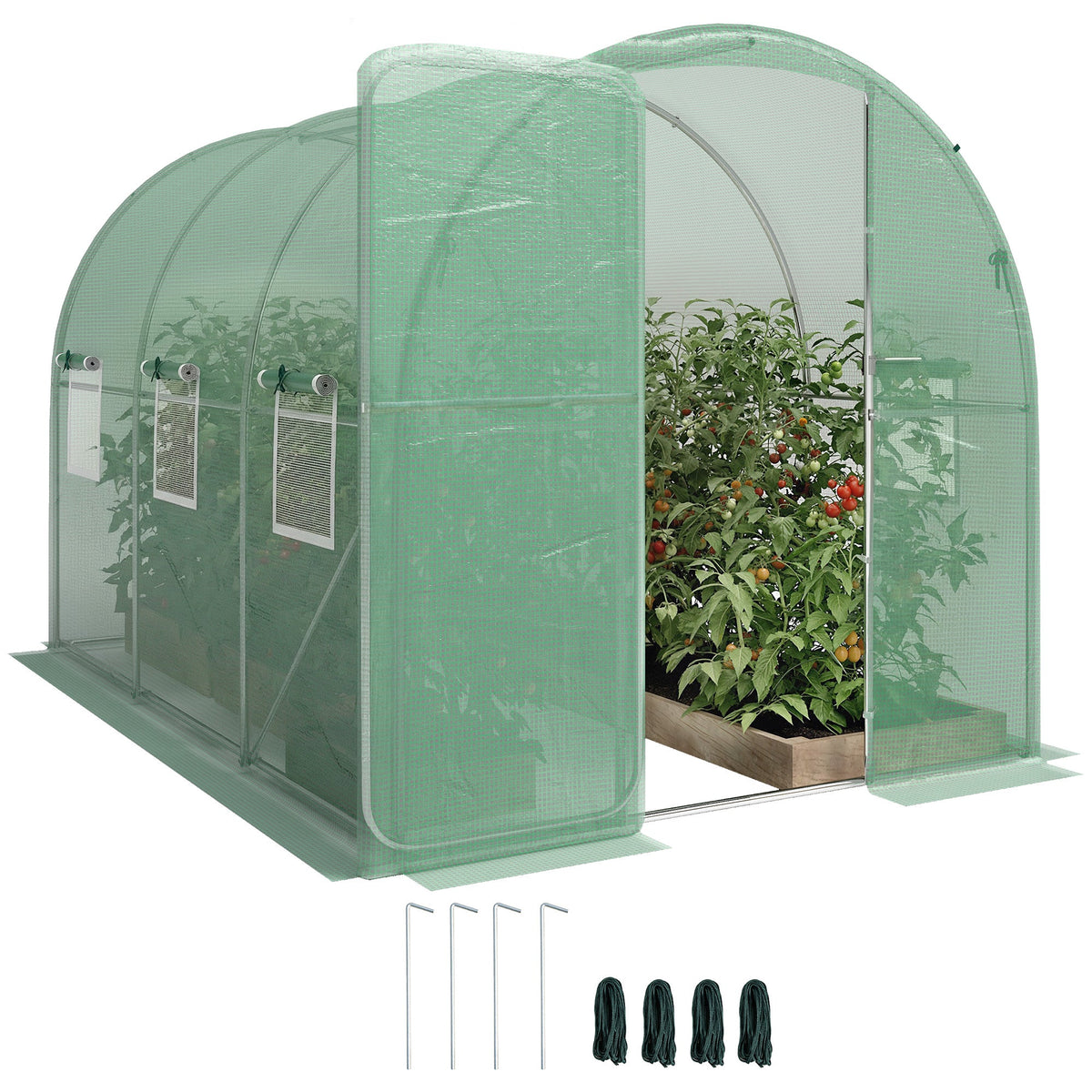7' x 10' Walk-in Polytunnel Greenhouse with Hinged Door & 6 Mesh Windows — product view 1