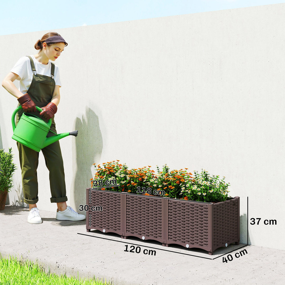 Self Watering Plastic Raised Garden Bed with Legs, 120 x 40 x 37 cm — product view 5