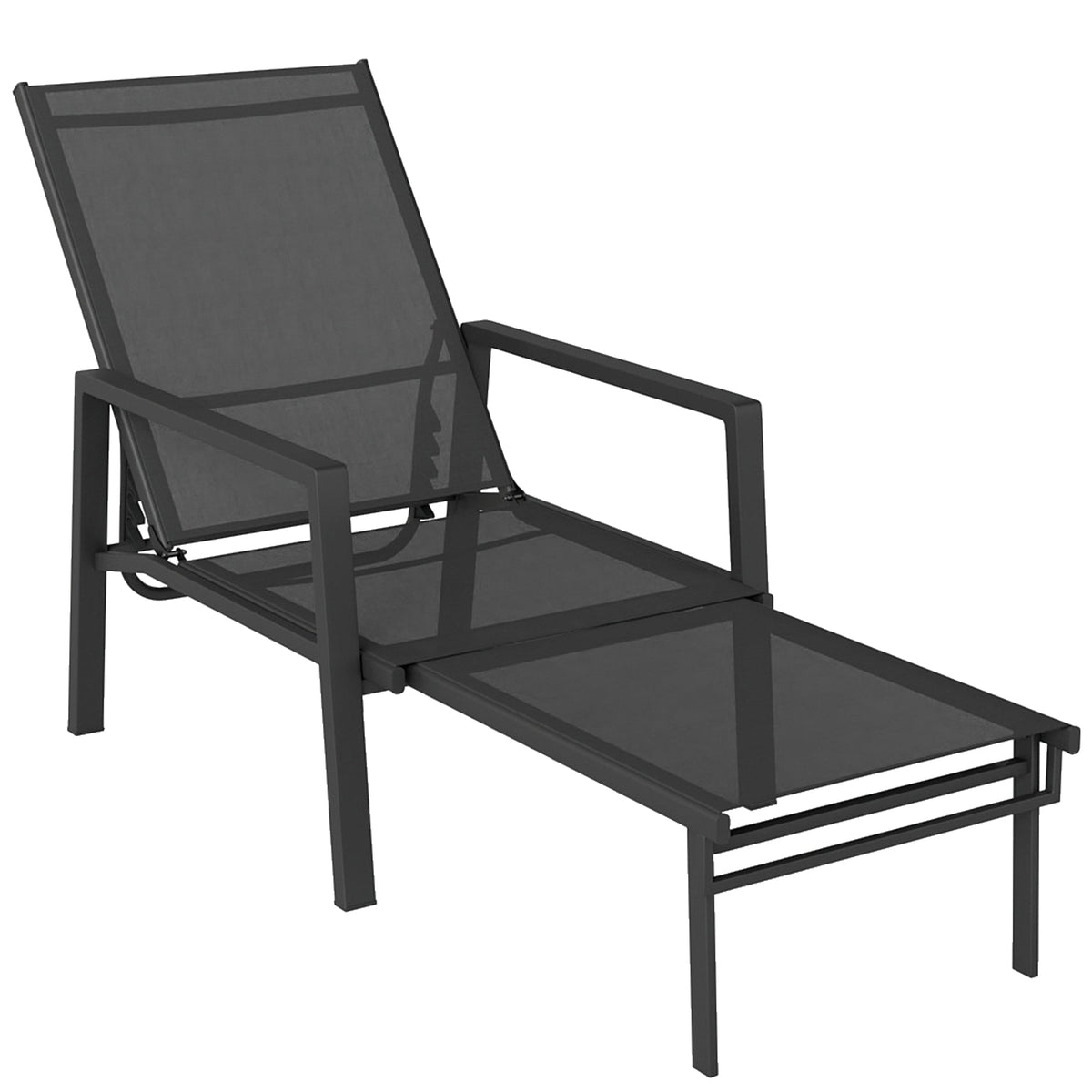 5-Position Adjustable Sun Lounger with Retractable Footrest, Steel Frame, Black — product view 1